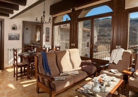  Fireplace and table in the living room 