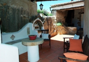  Entrance door next to the fireplace 