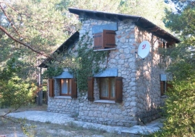 Access to the house with stone front and windows 