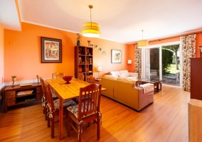  Living room with wooden dining table 