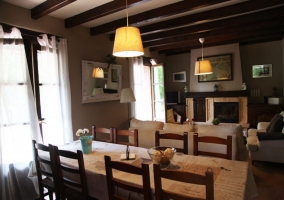  Living room with fireplace and table 