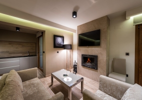  Living room with Jacuzzi next to the bed and toilet 