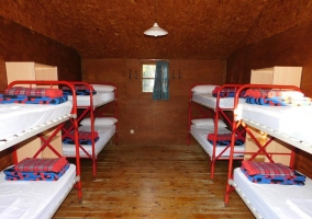  Detail of bunk beds in interior of cabin 