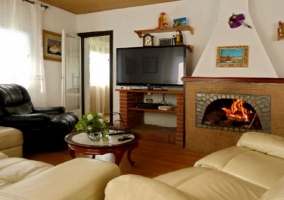  Living room with dining table and wooden furniture 